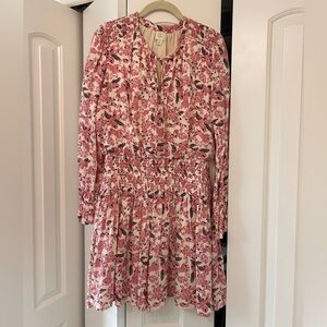 Women’s Pink Floral Long-Sleeve Smocked-Waist Dress